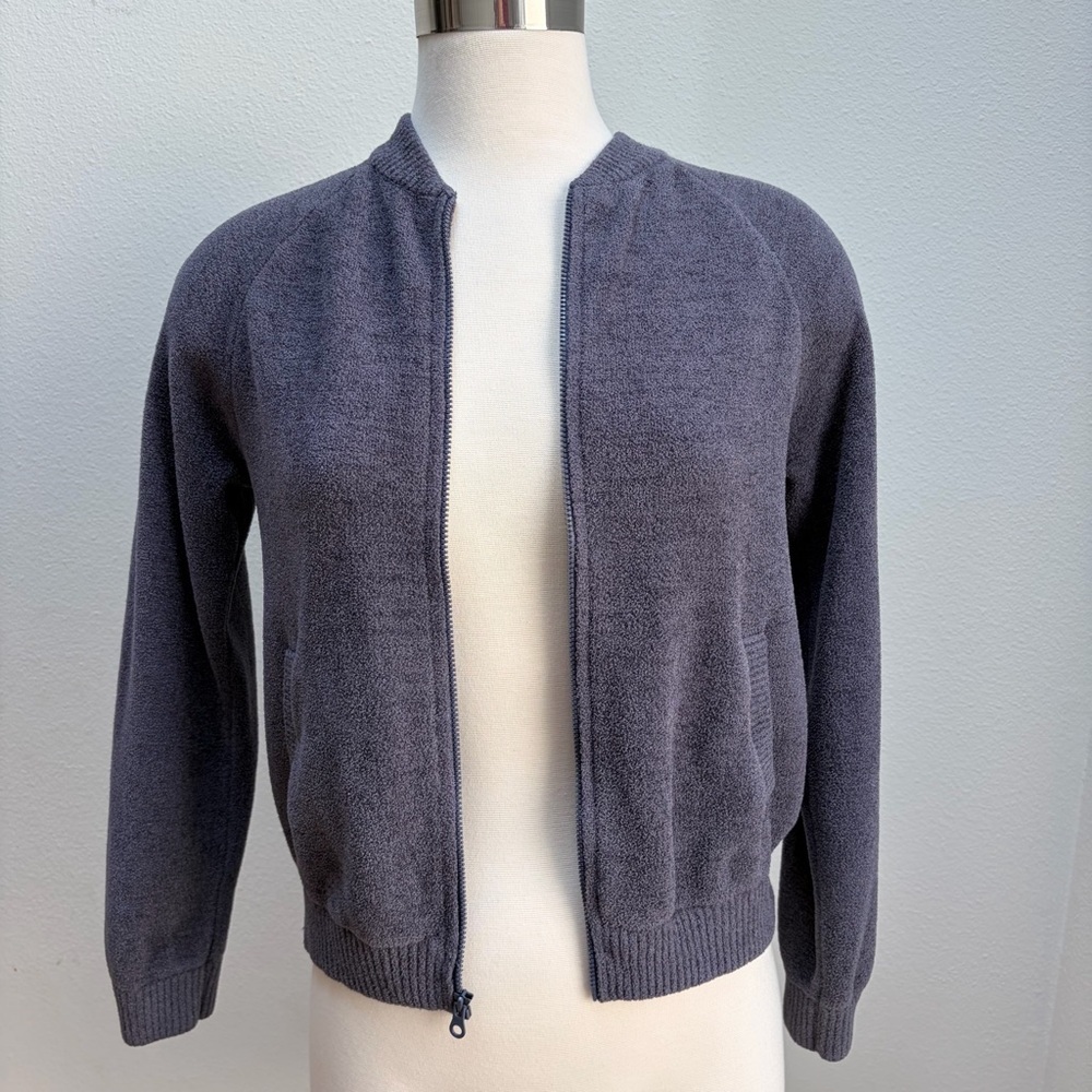 Barefoot Dreams CozyChic Jacket Ultra Lite Bomber Full Zip Blue Gray Size 12 14 - Picture 2 of 14